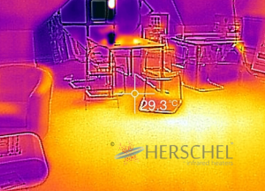 Thermograph showing the radiant effect of Infrared heating